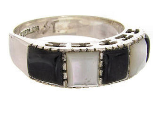 Mother Of Pearl Jet Sterling Silver Jewelry Ring Size 6-1/4 MW64229